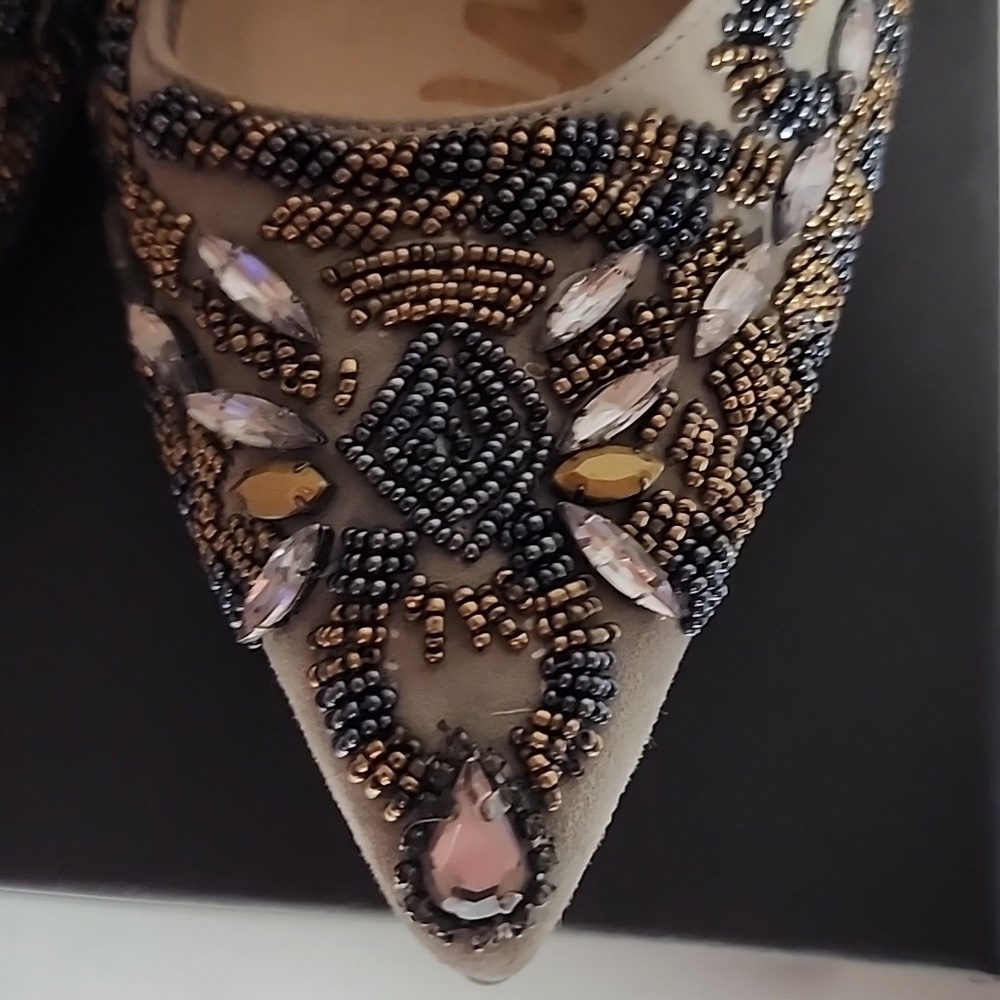 Sam Edelman Rare Beaded Women's Shoes - Gray and Gold - Picture 3 of 11